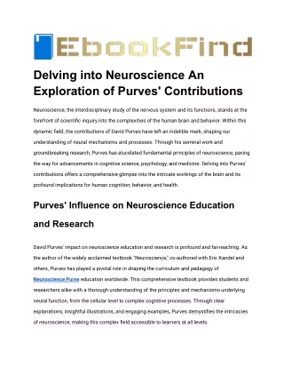 Delving into Neuroscience An Exploration of Purves' Contributions