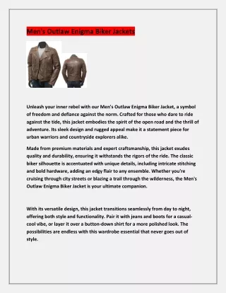 Men's Outlaw Enigma Biker Jacket