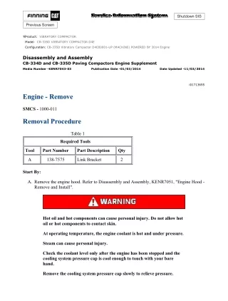 Caterpillar Cat CB-335D Vibratory Compactor (Prefix D4E) Service Repair Manual Instant Download