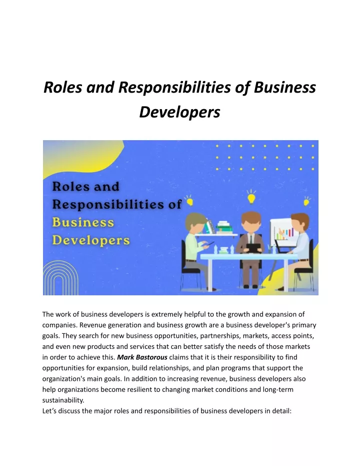 roles and responsibilities of business developers