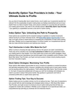 Banknifty Option Tips Providers in India – Your Ultimate Guide to Profits
