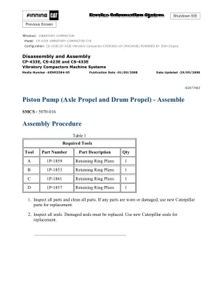 Caterpillar Cat CS-433E, CP-433E Vibratory Compactor (Prefix CYE) Service Repair Manual Instant Download