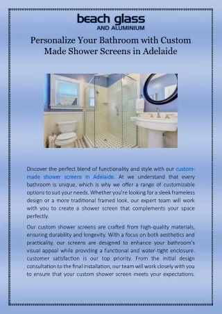 Personalize Your Bathroom with Custom Made Shower Screens in Adelaide