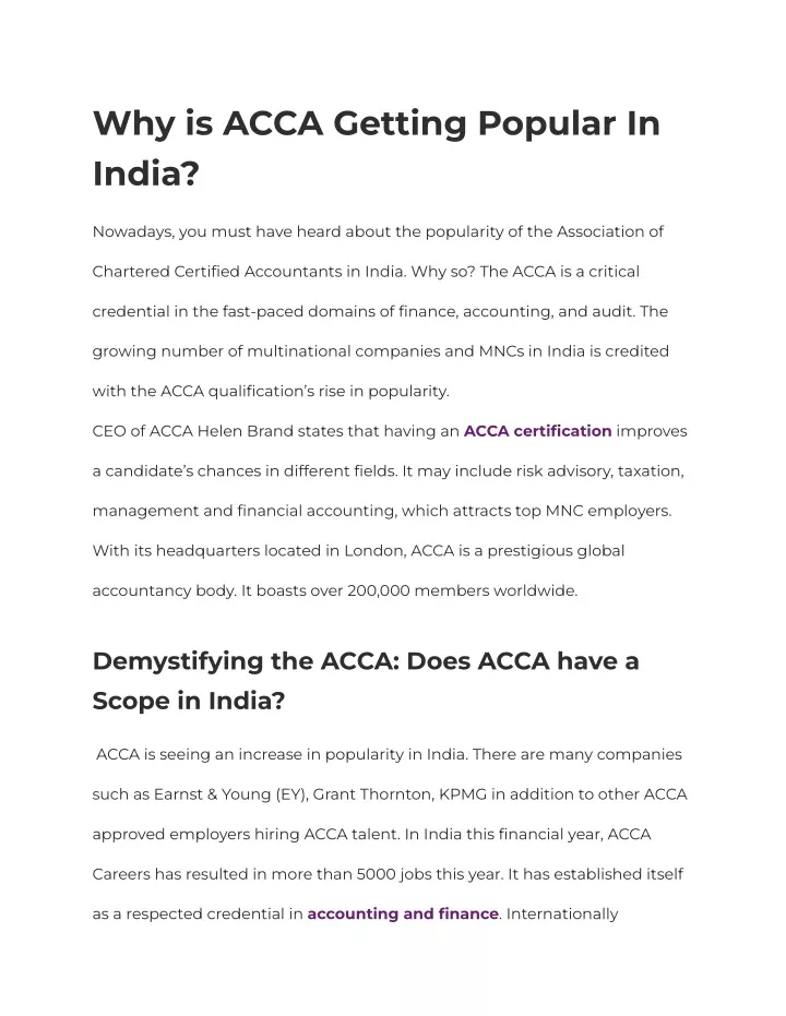 why is acca getting popular in india