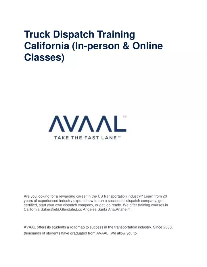 truck dispatch training california in person