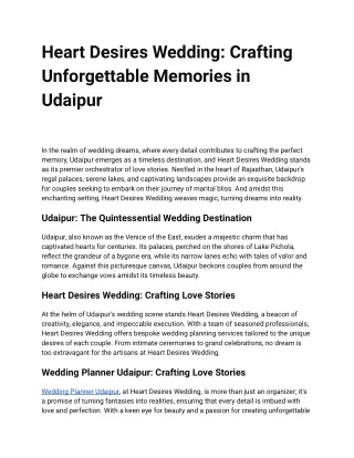 Heart Desires Wedding_ Crafting Unforgettable Memories in Udaipur