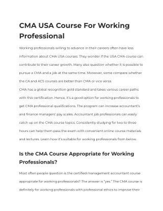 CMA USA Course For Working Professional