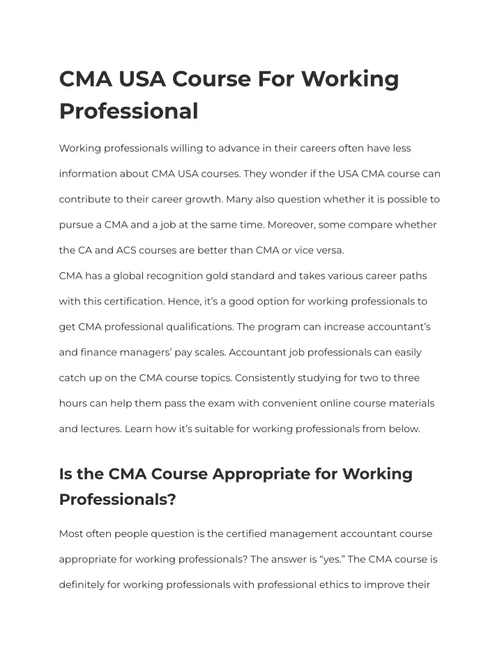 cma usa course for working professional