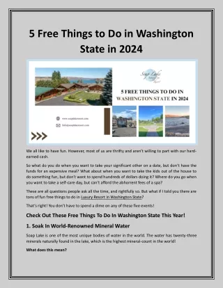 5 Free Things to Do in Washington State in 2024