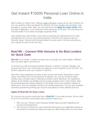 get instant 10000 personal loan online in india