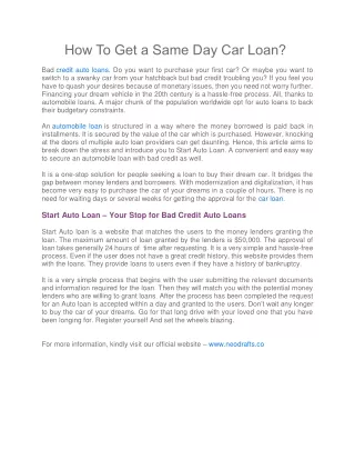 how to get a same day car loan