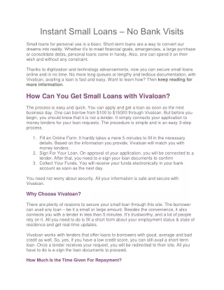 instant small loans no bank visits