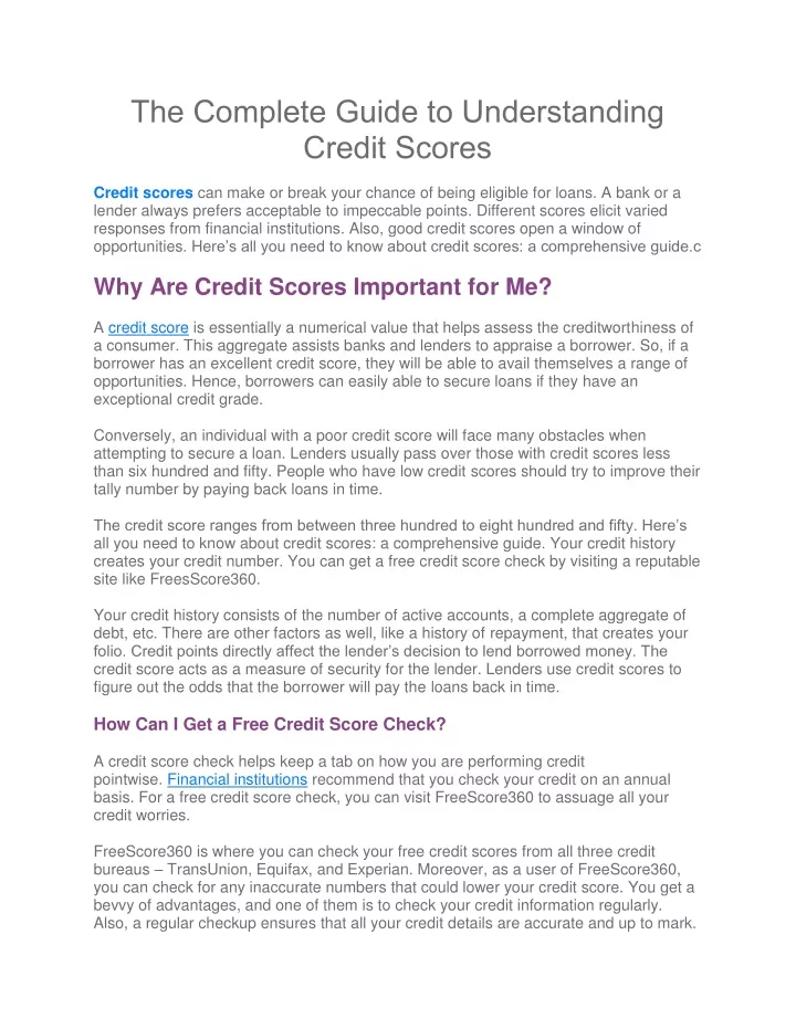 the complete guide to understanding credit scores