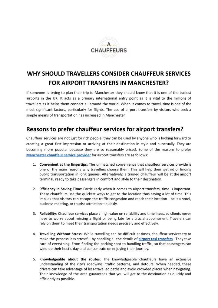 why should travellers consider chauffeur services
