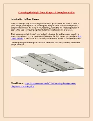 Choosing the Right Door Hinges: A Complete Guide