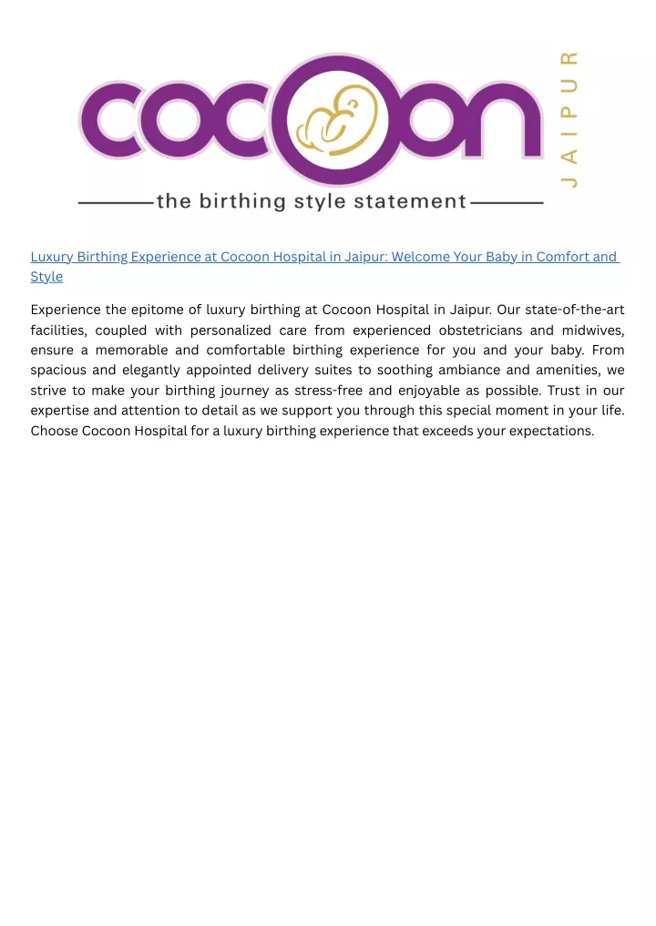 luxury birthing experience at cocoon hospital