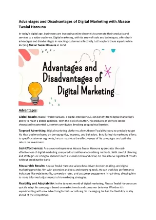 Advantages and Disadvantages of Digital Marketing with Abasse Twalal Harouna
