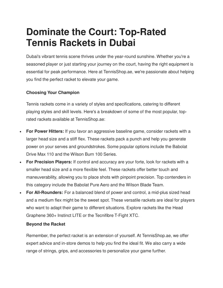 dominate the court top rated tennis rackets in dubai