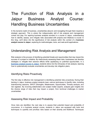 The Function of Risk Analysis in a Jaipur Business Analyst Course_ Handling Business Uncertainties
