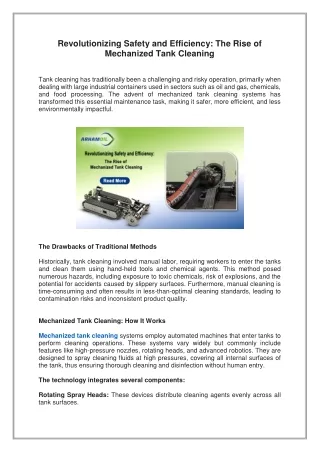 Revolutionizing Safety and Efficiency: The Rise of Mechanized Tank Cleaning