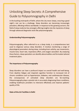 Unlocking Sleep Secrets A Comprehensive Guide to Polysomnography in Delhi
