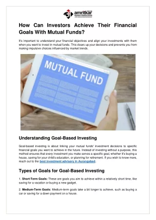 How Can Investors Achieve Their Financial Goals With Mutual Funds