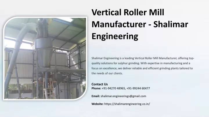 vertical roller mill manufacturer shalimar