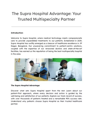 The Supra Hospital Advantage: Your Trusted Multispecialty Partner