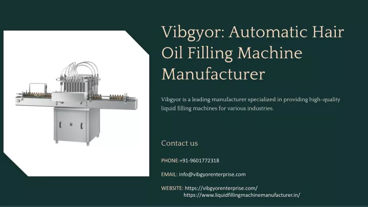 vibgyor automatic hair oil filling machine