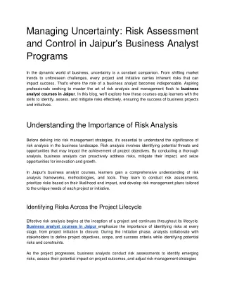 Managing Uncertainty_ Risk Assessment and Control in Jaipur's Business Analyst Programs