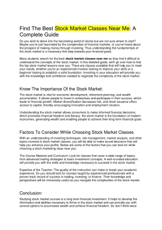 Find The Best Stock Market Classes Near Me