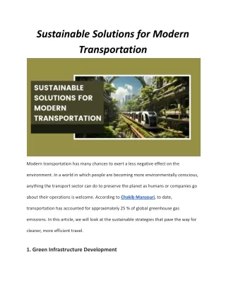Sustainable Transport: Chakib Mansouri's Expertise
