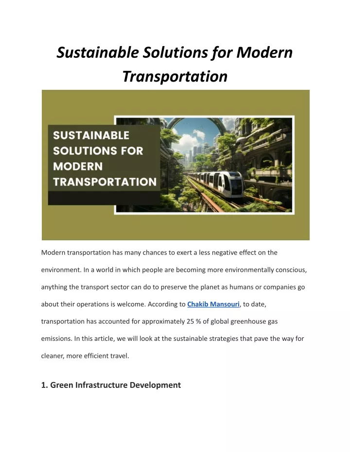 sustainable solutions for modern transportation