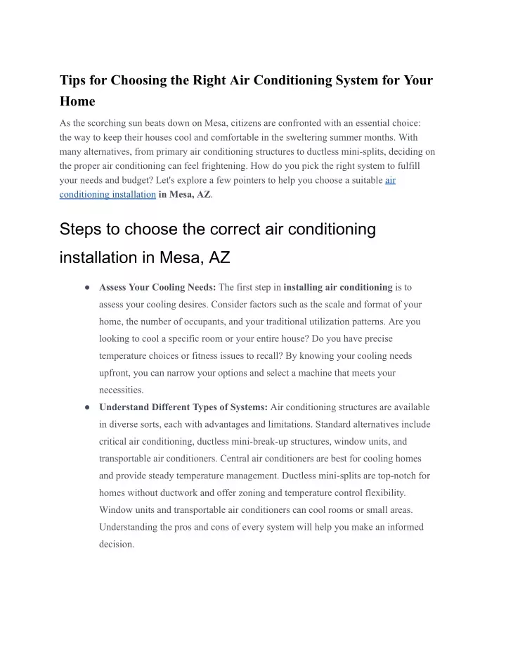 tips for choosing the right air conditioning