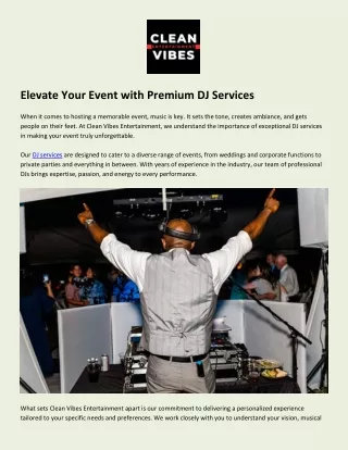 Professional DJ Services By Clean Vibes Entertainment