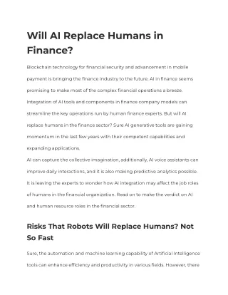 Will AI Replace Humans in Finance