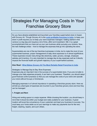 Strategies For Managing Costs In Your Franchise Grocery Store