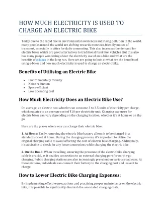 How Much Electricity Does an Electric Bike Consume While Charging