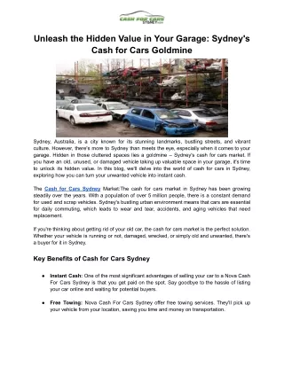 Sydney's Cash for Cars Goldmine