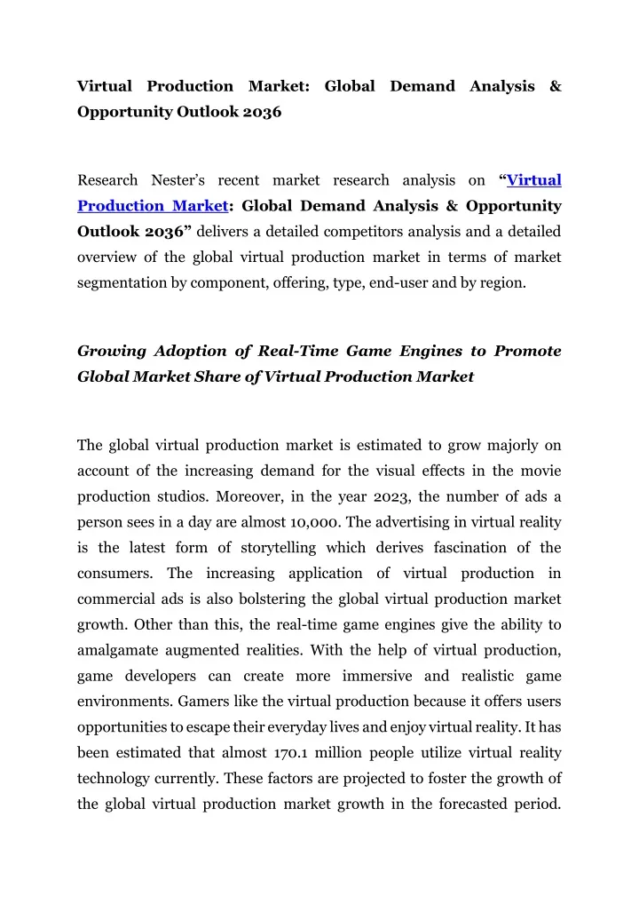 virtual production market global demand analysis