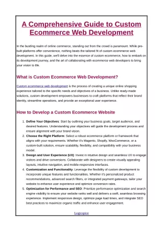 A Comprehensive Guide to Custom Ecommerce Web Development