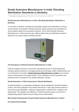 Dental Autoclave Manufacturer in India Elevating Sterilization Standards in Dentistry