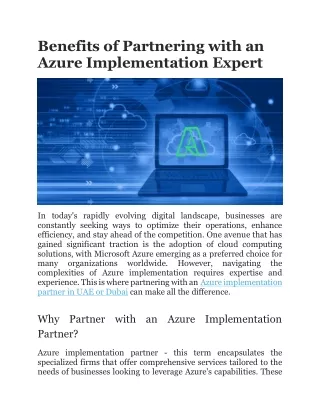Benefits of Partnering with an Azure Implementation Expert