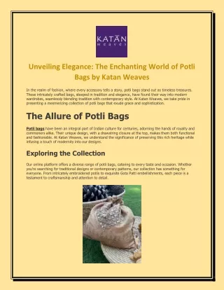 Unveiling Elegance The Enchanting World of Potli Bags by Katan Weaves