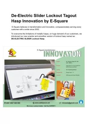 De-Electric Slider Lockout Tagout Hasp Innovation by E-Square