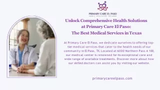 Unlock Comprehensive Health Solutions at Primary Care El Paso The Best Medical Services in Texas