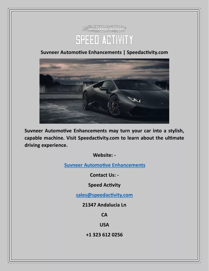 suvneer automotive enhancements speedactivity com