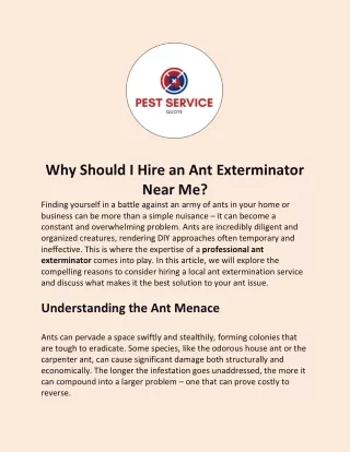 Why Should I Hire an Ant Exterminator Near Me?