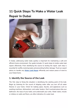 11 Quick Steps To Make a Water Leak Repair In Dubai