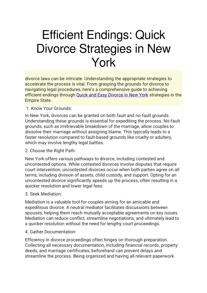 efficient endings quick divorce strategies